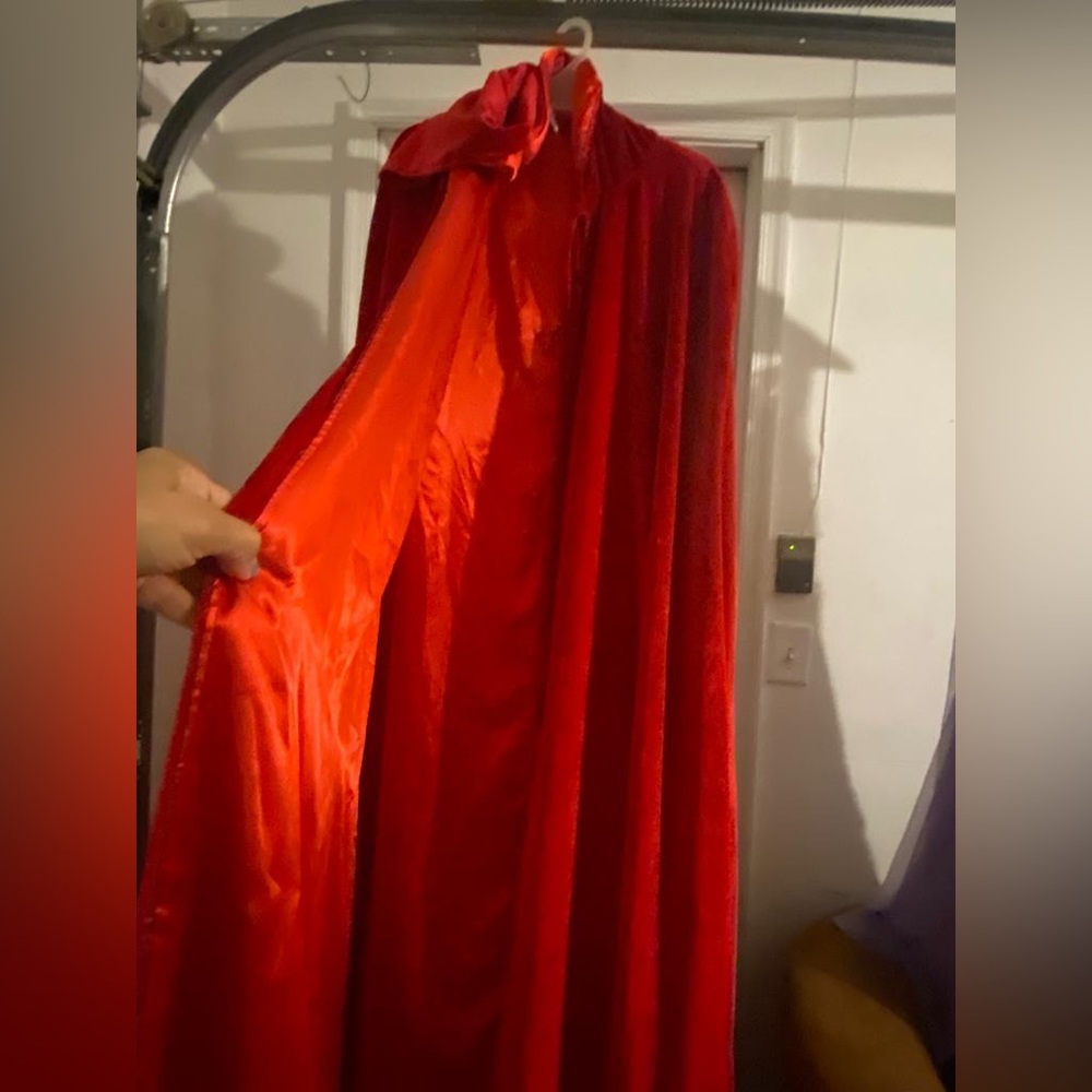 Medieval Vintage Red suede fabric Velvet Hooded Long Robe plus Capes Costume